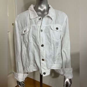 LILY STANHOPE Womens Size XL 100% Linen Trucker Style Short Steel Button Jacket